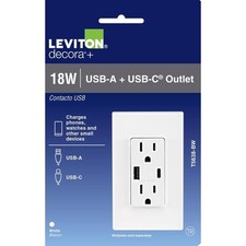Leviton Decora 15 amps 125 V Type A/C Duplex White Outlet and USB Charger 5-15