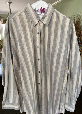 Perry Ellis Mens Button Down Long Sleeve Striped Shirt, Large, 100% Cotton