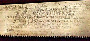 1899-1920 Rare Logo Winged Greyhound Lawrenceburg In Geo. H Bishop Handsaw Hack