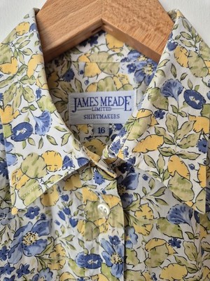 Liberty Tana Lawn Floral Print Fabric Cotton Shirt Size 16 James Meade 