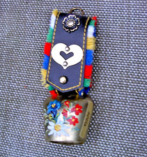 SWISS KITZBUHEL COW BELL SOUVENIR OF SWITZERLAND PAINTED FLOWERS FRINGE