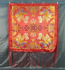 Vintage Gorgeous Historical Empires Silk Brocade Fringed Piano Shawl 108x107cm