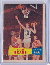 1957-58 TOPPS #7 KENNY SEARS KNICKS ROOKIE - NO CREASES - OFF CENTERED - ID2