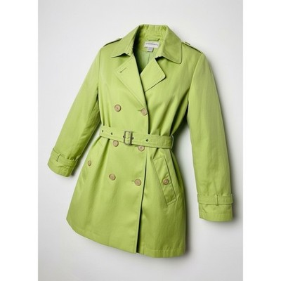 Worthington Lime Green Double Breasted Belted Trench Coat Womens Size XL