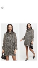 Alice + Olivia Rei Ruffle long sleeve Mini Dress Art Deco Sz Medium Silk Blend