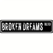 Broken Dreams Blvd Vintage Metal Sign Edgy Wall Art for Bedroom Man Cave Decor