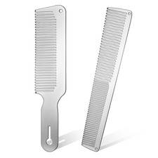 Patelai 2 Pcs Stainless Steel Comb for Men, Metal Fine Tooth Flat Top Clipper Co