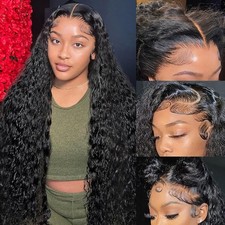 BWDWST 32 Inch Deep Wave Lace Front Wigs Human Hair 200 Density 13x6 HD Lace ...