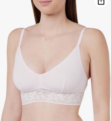 Benetton Damen Seamless BH Spitzenbesatz Haken Ösen hellrosa XS-S B-Cup NEU UVP25 