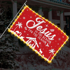 Jesus Is the Reason for the Season LED Light 3X5 Ft Double Sided Xmas Red Flags
