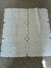Embroidered white on white linen table topper 30" x 31"