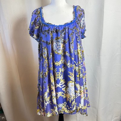 NWT Free People Mini Dress Beautiful Blooms Size XL Blue Combo Velvet Cut Out