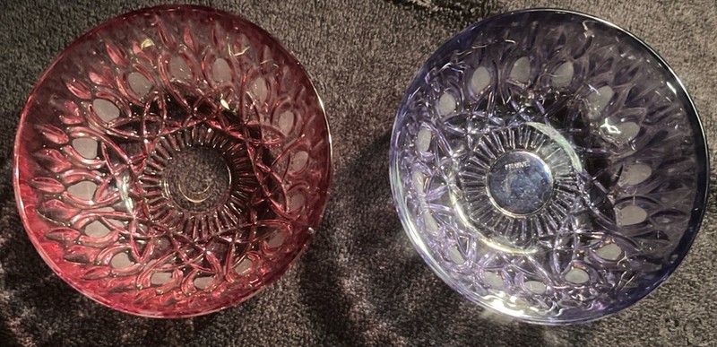 Lot Of 2 Made In France Michaelotti Crystal Bowls Pink & Purple
