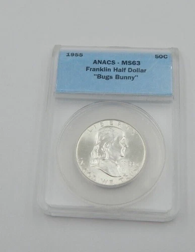 1955 SILVER FRANKLIN HALF DOLLAR ANACS MS63 'BUGS BUNNY'