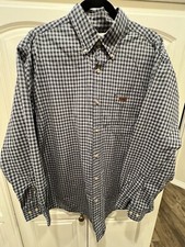 Carhartt Plaid Button Down Shirt Navy Blue Long Sleeve Cotton Men L