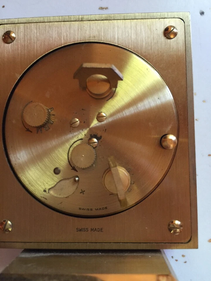 Rare GUARDIER Swiss Made Eight 8-Day ALARM CLOCK, Small 2.5"x3" Gold Tone - Image 4 of 4