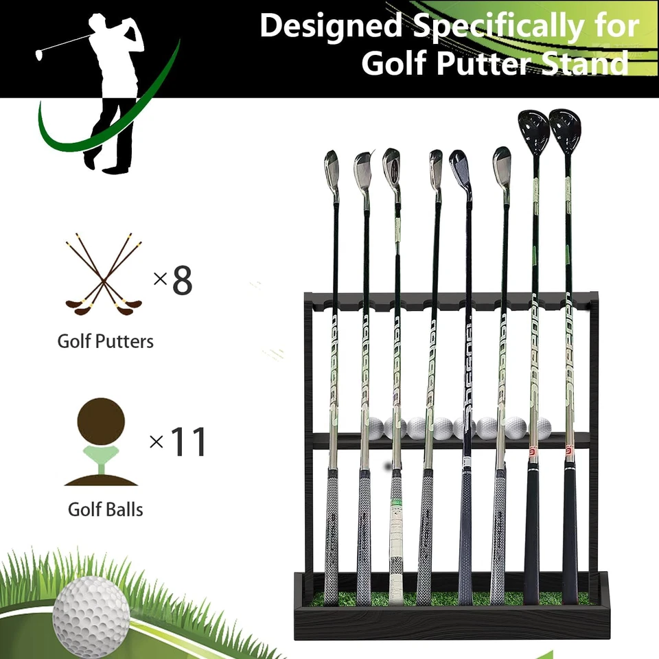 Wooden Golf Putter Stand 8 Club Holder Display Rack Floor Wall Garage Organizer - Image 4 of 4