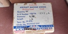 NOS Aircraft Machine Screws 8-32 x 1/4" Binding Head USA Made 144 pieces