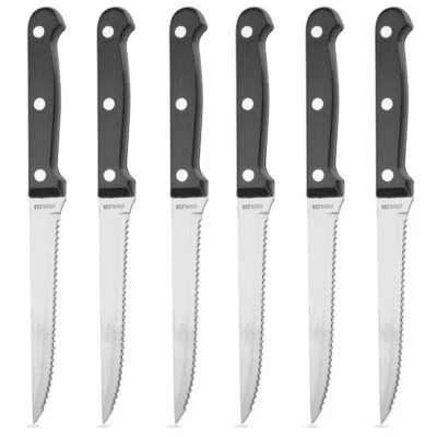 Steakmesser Pizzamesser Grillmesser mit gezackten Stahlklingen 6 Stück 21 cm - Bild 1 von 4