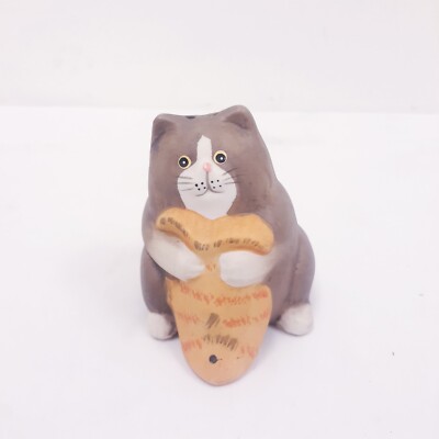 Vintage Cat Figurine Caught Fish Salt/Pepper Shaker-Ceramic 1980s