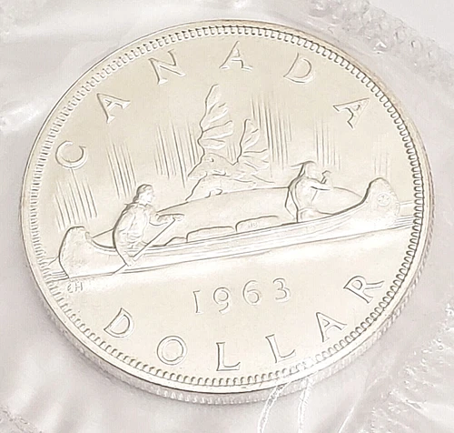 1963 Canadian Dollar   *80% SILVER*   *BU - UNCIRCULATED MINT CELLO*