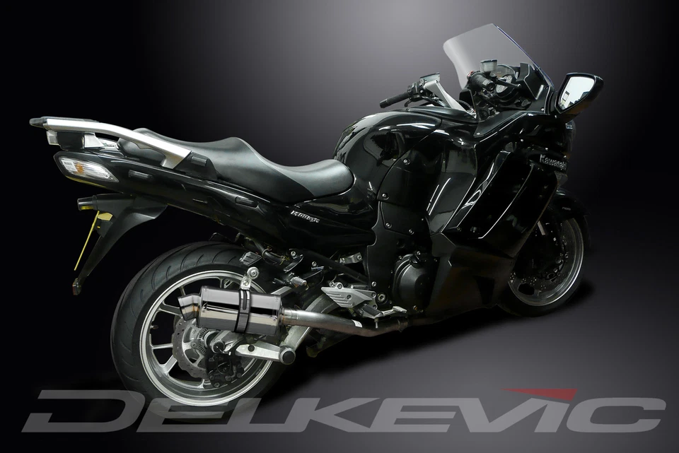 Kit silenciador de escape ovalado de acero inoxidable Kawasaki Concours 14 GTR1400 08-21 9" Foto 4 de 4