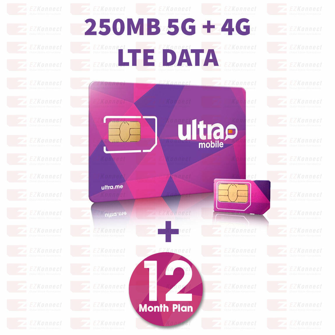 PreLoaded Ultra Mobile SIM Card with 250 MB 4G LTE Data with 12 Months Services