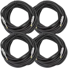4 Pack of 35 Foot Pro Audio 1/4 Inch to 1/4 Inch TS Mono Speaker Cables