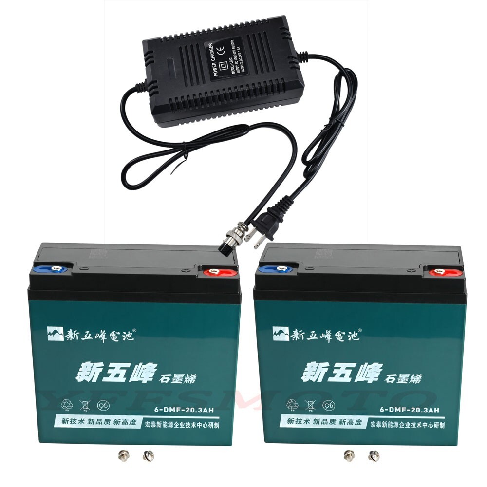 2pc 12V 20Ah 6-DMF-20 Sealed Lead-acid Battery w/24V Charger for Razor 4 Wheeler