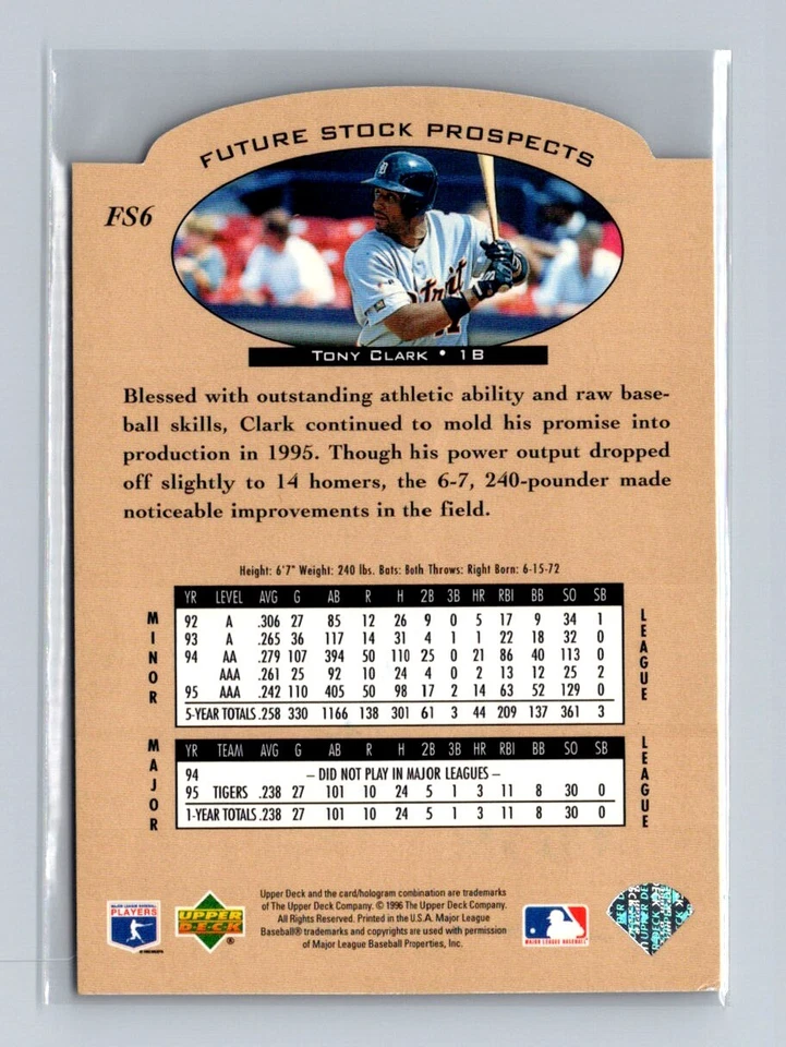 Upper Deck #FS6 1996 Tony Clark en persona automático Foto 2 de 2