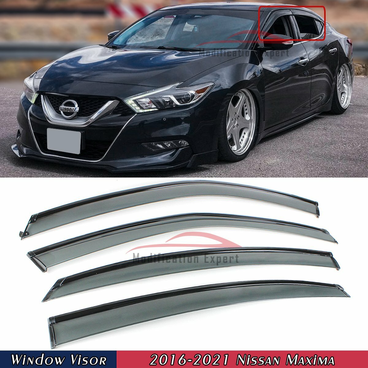 For 2016-2023 Nissan Maxima Black Trim Smoke Tinted Window Visors