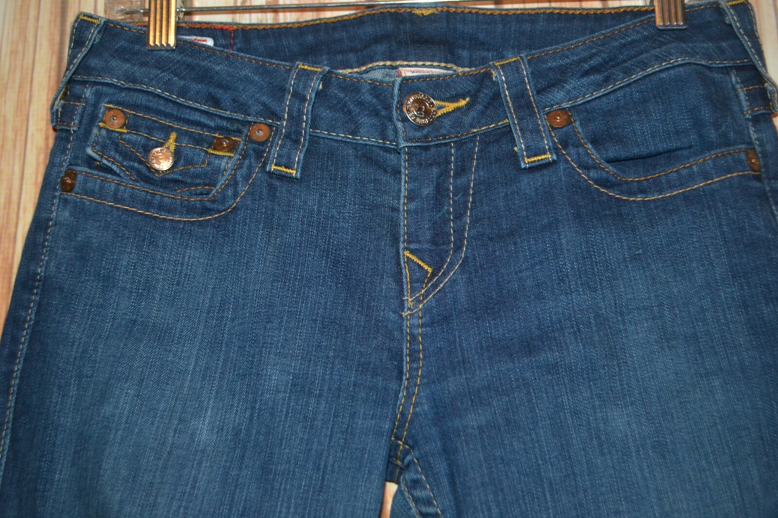 True Religion Women's Wendy Straight Pocket Flaps Dark Blue Jeans Sz 29x34 thumbnail 5