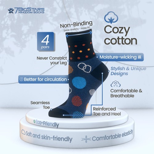 Women Cotton Diabetic Extra Wide Quarter Socks L-M 4 Pack Black Brown Blue White - Picture 63 of 121