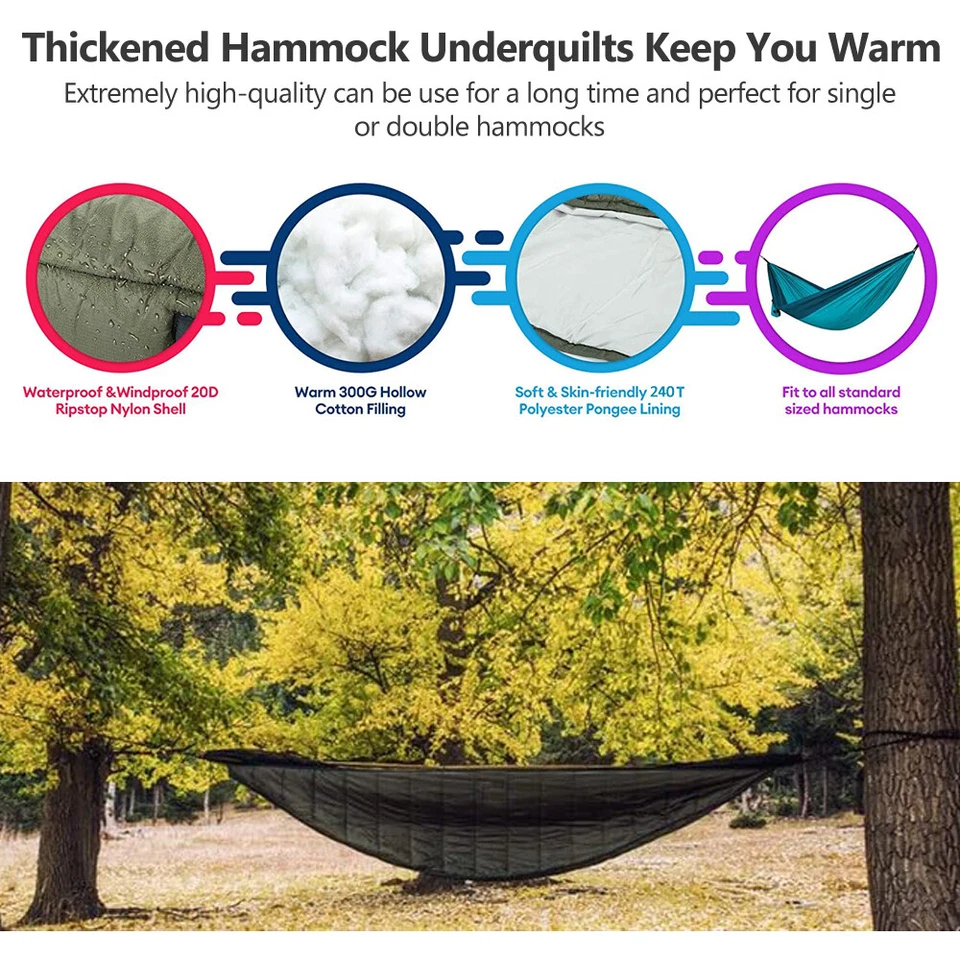 Single & Double Hammock Underquilt Warm Under Blanket for Camping Backpacking - Image 3 of 4