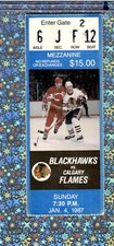 Al MacInnis 2G#47 Ticket Stub 1-4-1987 Flames Hawks John Tonelli 2G#221 👊Fight