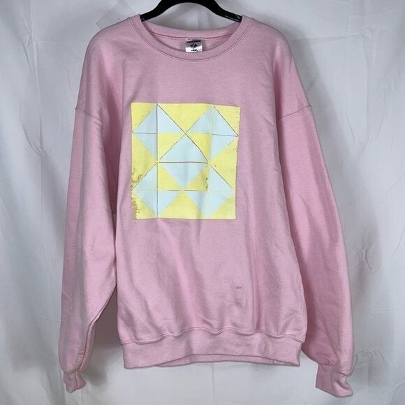 90s Geometric Square Triangle DIY Paint Fleece Crewneck Sweatshirt-image