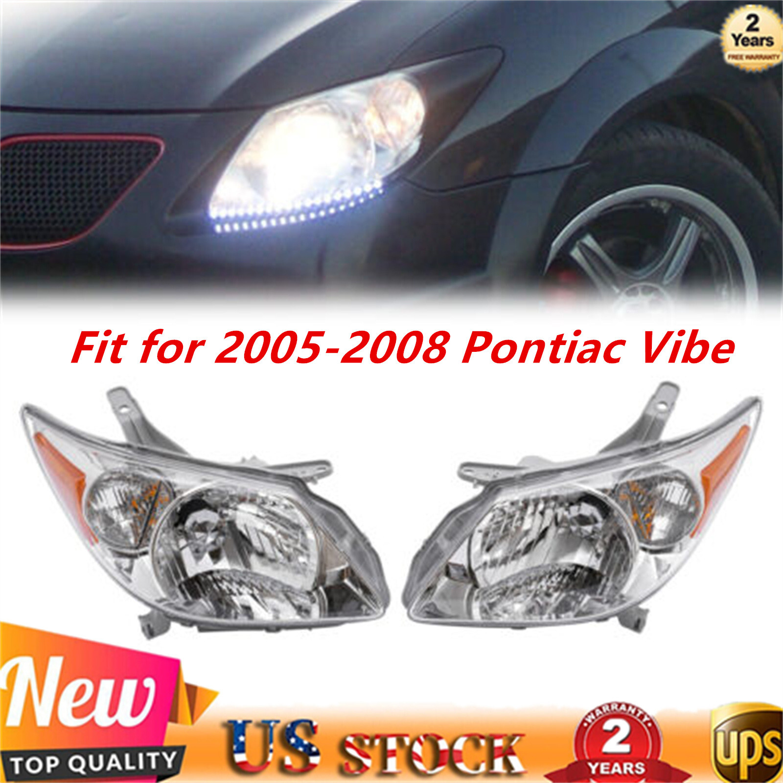Fit 20052008 Pontiac Vibe Headlights Headlamps Halogen Set Left