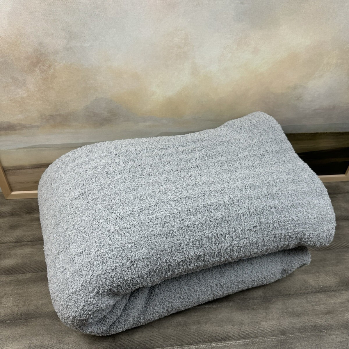 Pottery Barn Cozy Ribbed Bed Throw Blanket 92”x96” Gray Washed Cut