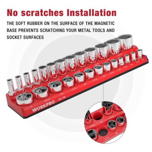 Magnetic SAE Socket Organizer Set 3PC 1/4" 3/8" 1/2" Dr for Standard & Deep Size - Picture 5 of 9