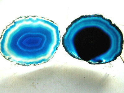 (2) TWO NICE Brazilian Blue Agate Slabs QUARTZ CRYSTAL Rock Slice Stones Brazil