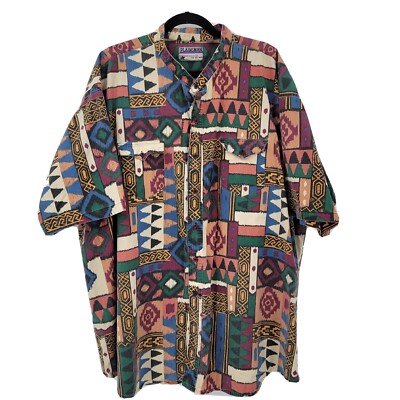 VTG Plainsman For Big Men 62'' Western Aztec Pattern Multicolor Button Shirt