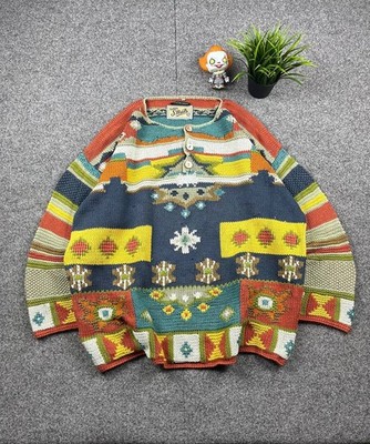 S.Moritz Handgestrickte Strickjacke 90er Ethno Handmade Henley Knit 