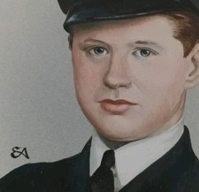 Vintage Pair Miniature Portraits Signed EA Naval Officer & Lady Black Frames 