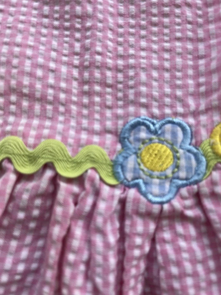 Girls Vintage Pastel Floral Heart Gingham Seersucker Summer Sun Dress 2T - Image 3 of 4