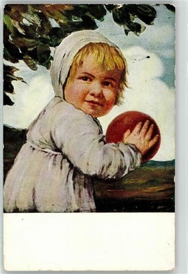 51866385 - Child with the Ball Youth Postcard Zumbusch, L. from 1912