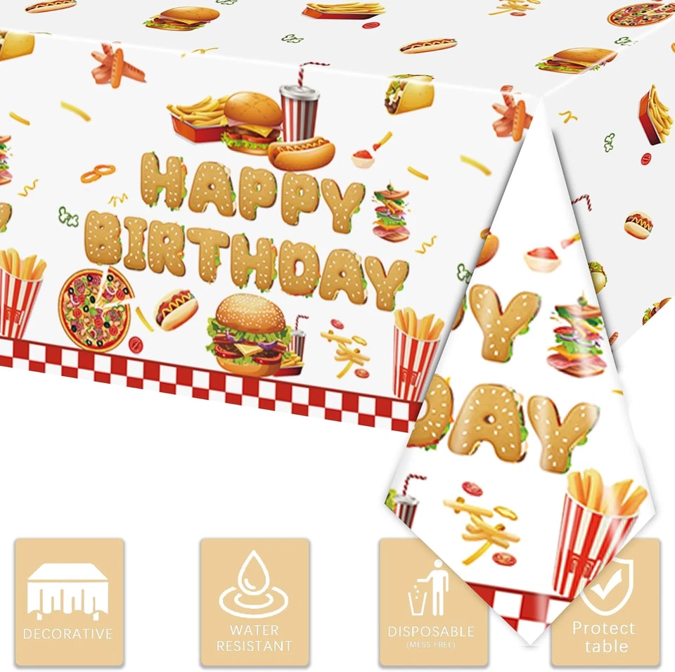 3 PIEZAS Mantel de Fiesta de Hamburguesa para Niñas Niños Niños Barbacoa Feliz Cumpleaños Fiesta De Foto 4 de 4