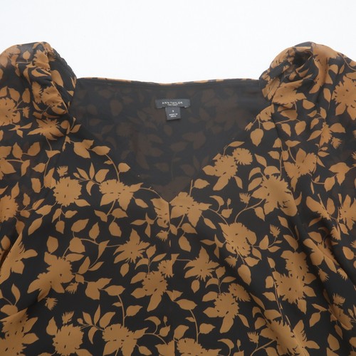 Ann Taylor Factory Blouse Small Chiffon Dark Floral Work Career Dressy - Picture 6 of 11