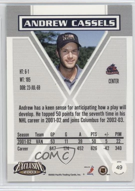 2002-03 Pacific Exclusive Andrew Cassels #49 - Image 2 of 2
