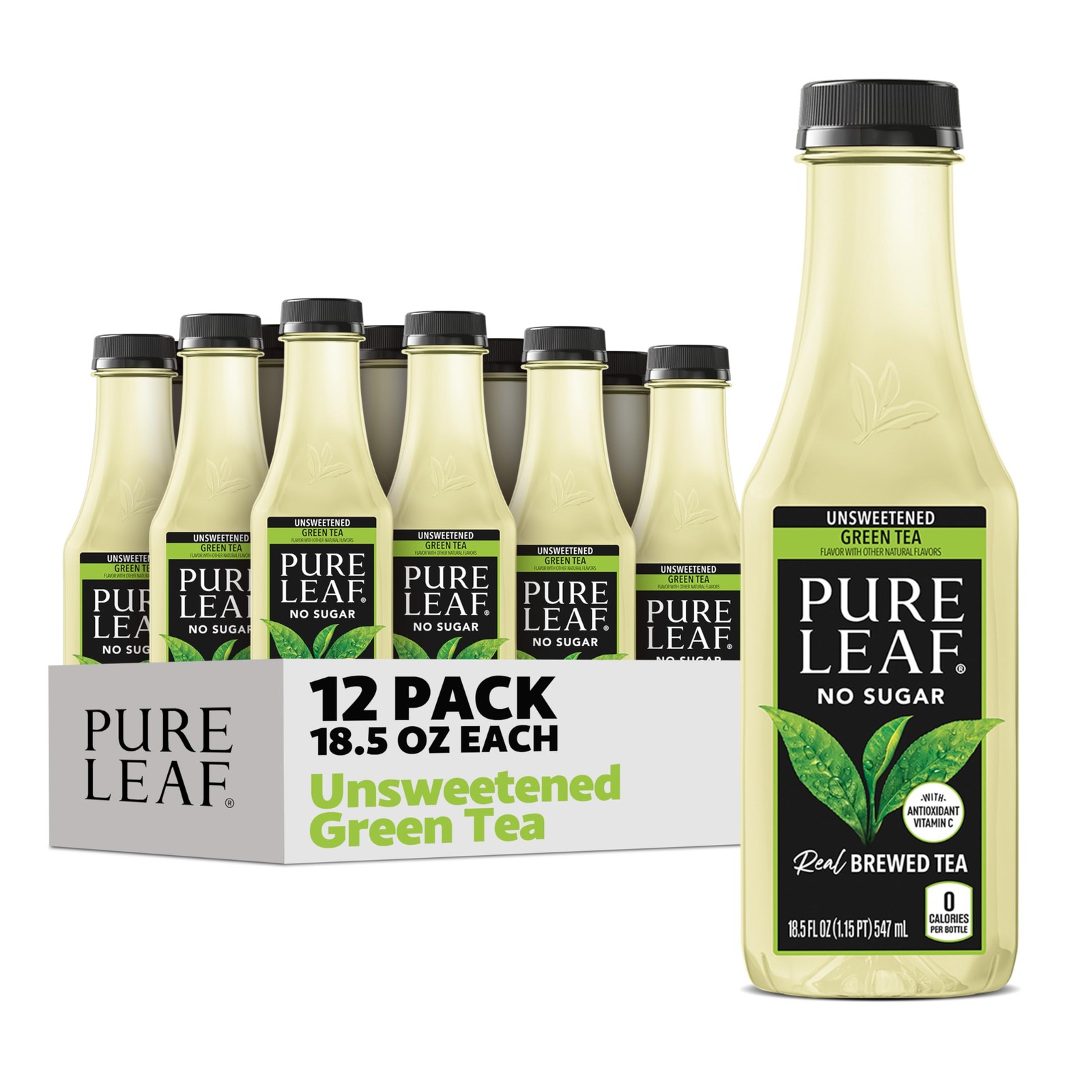Pure Leaf Iced Tea, Unsweetened Green 18.5 Fl Oz (Pack of 12