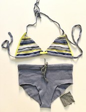 Strick Bikini Gr.S Gestreift Grau, Gelb, Blau Baumwolle